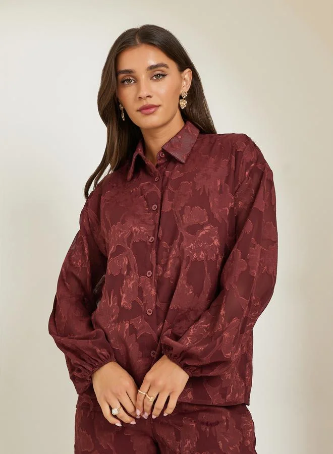 Burgundy Jacquard Shirt and Trousers Co-ords